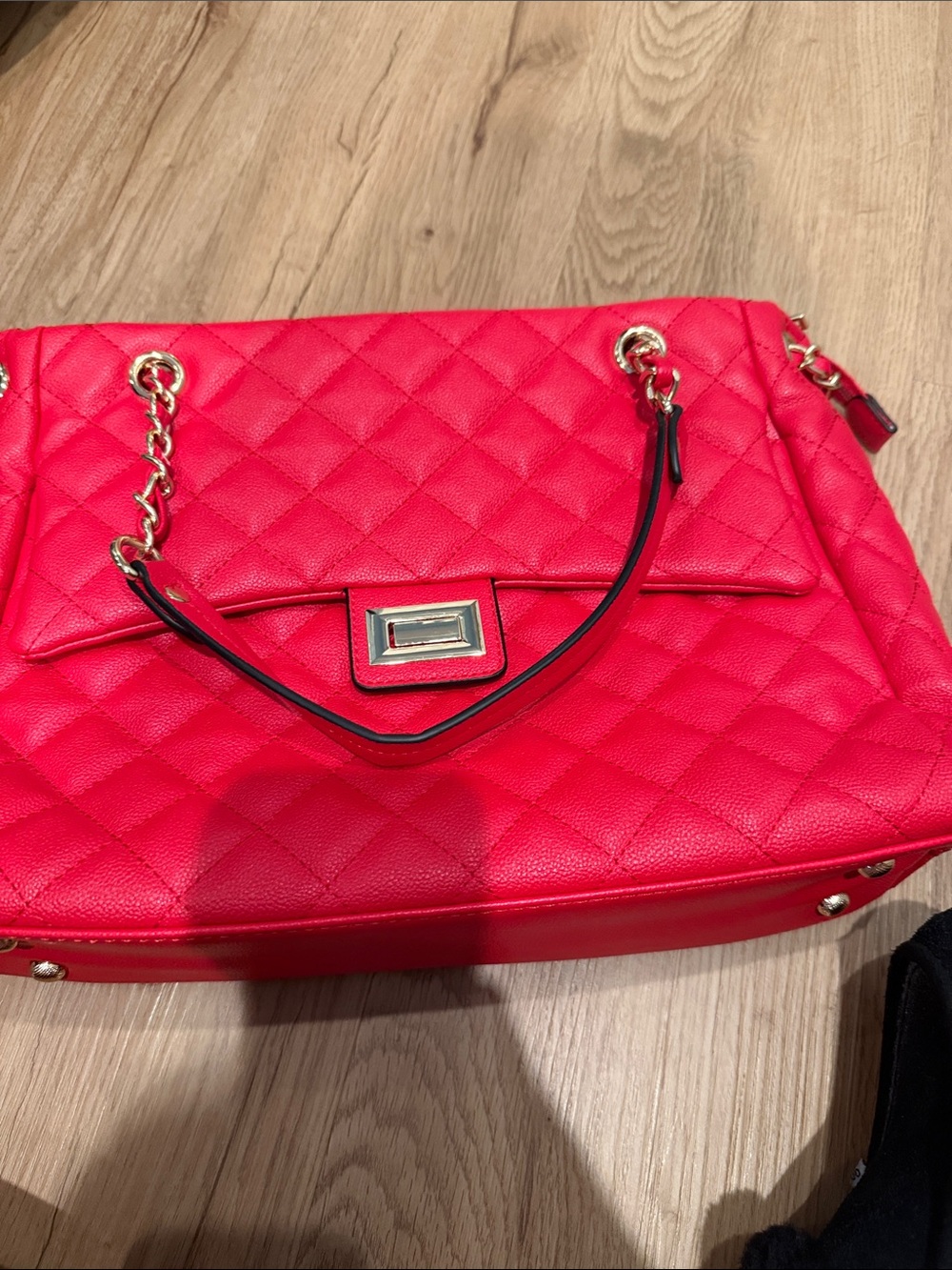 Never Used, Beautiful Faux Leather Quilted Red Shoulder Bag with Chain Handles